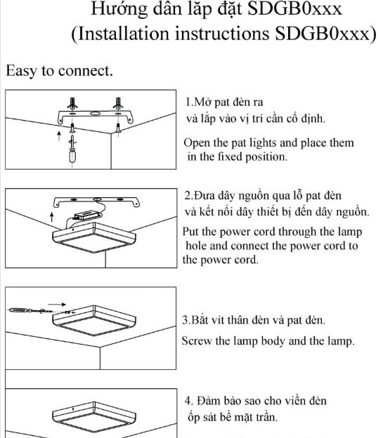 hướng dẫn lắp đặt đèn led panel SDGB0xxx Duhal
